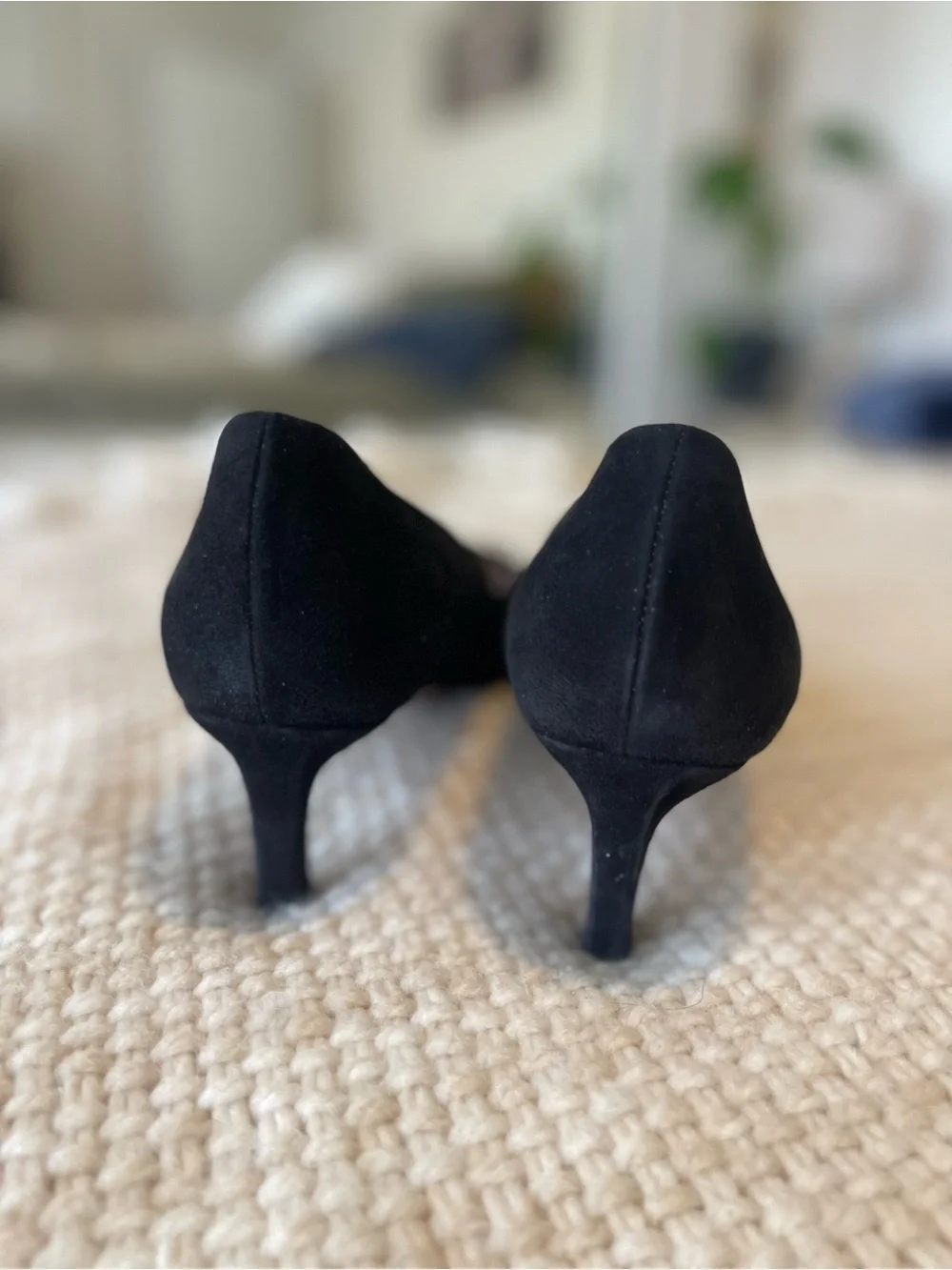 Stuart Weitzman Black Suede Mid-Heel Pumps — Made in Spain